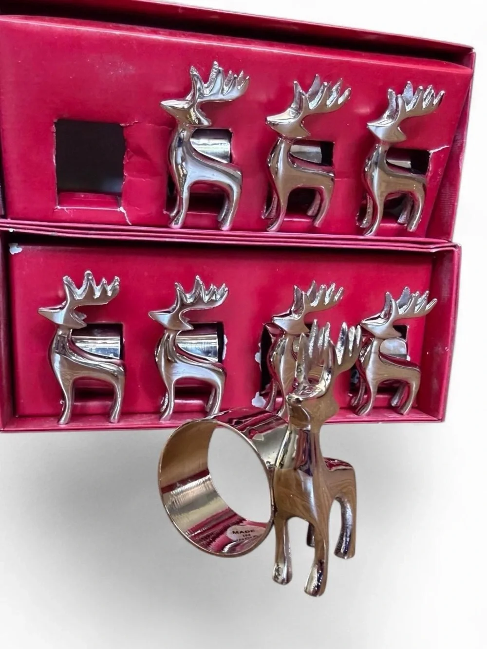 Pier 1 Silver Reindeer Napkin Rings - Set of 8